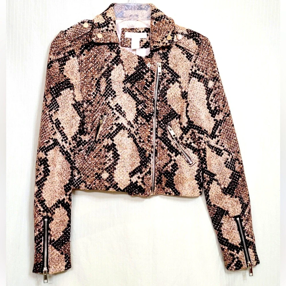 H&M Women Snake Print Jacket with Metal details Color Brown Size 4 - Picture 1 of 14